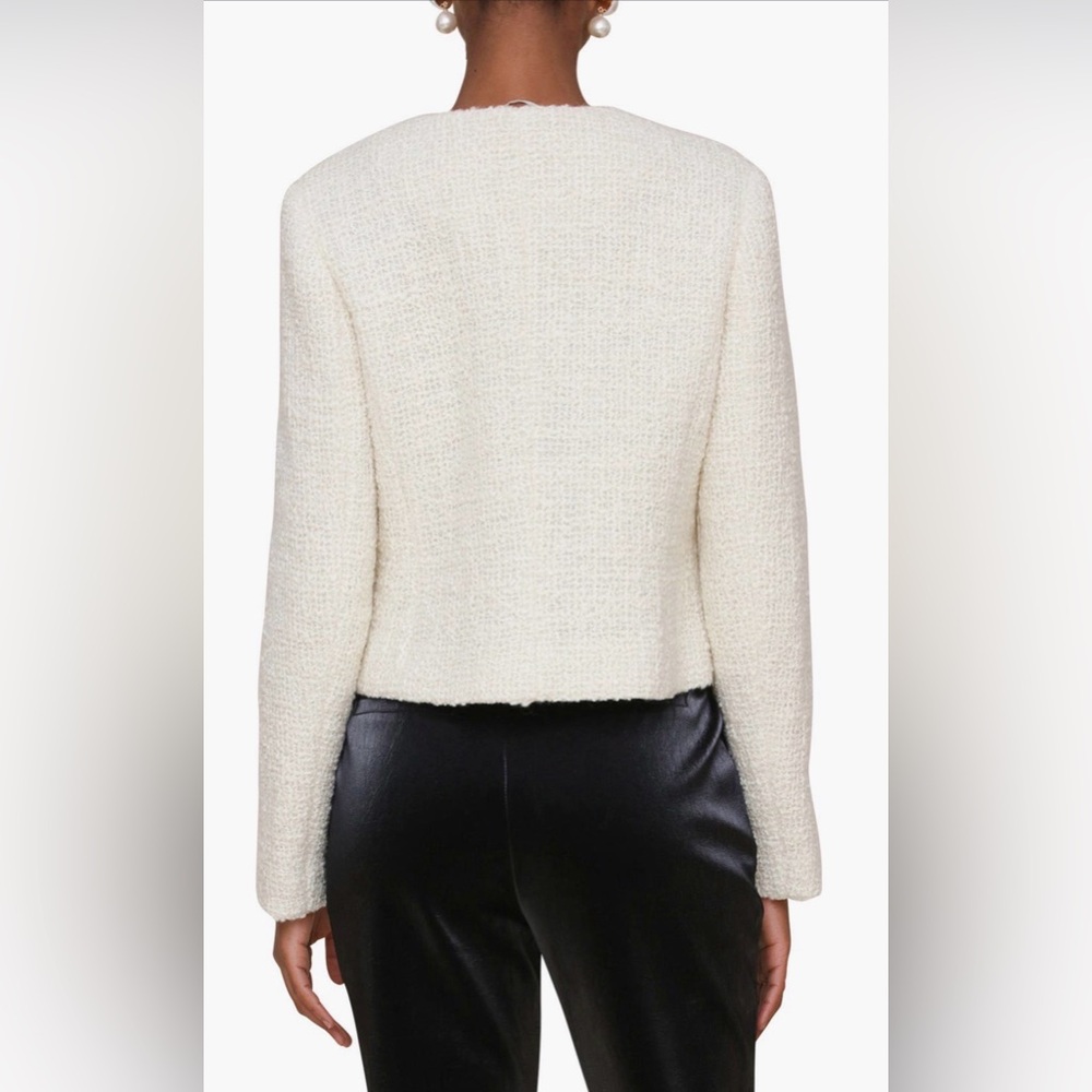 Avec Les Filles Cream Tweed Jacket Bow Detail Cropped Blazer | NWT Size XS - Picture 3 of 16